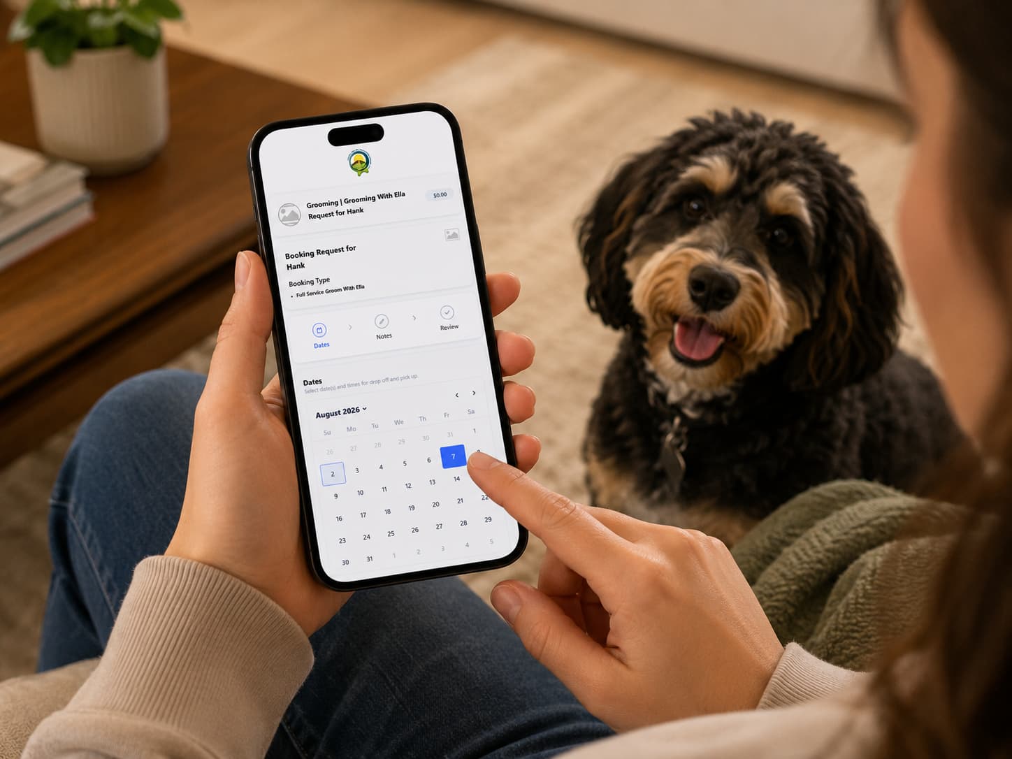 Customer scheduling grooming appointment on phone